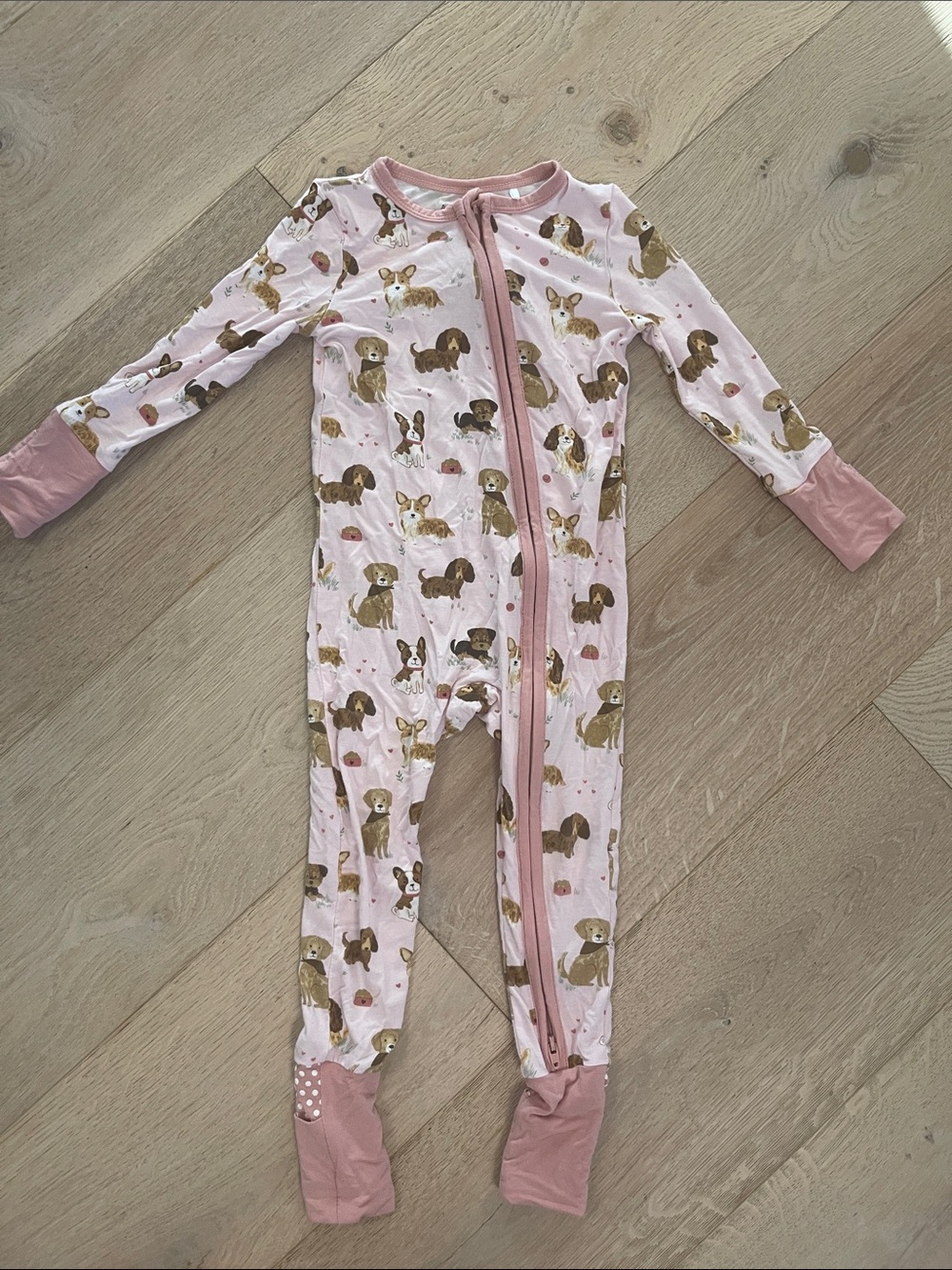 Angel Dear Light Pink Puppy-Print Footed One-Piece